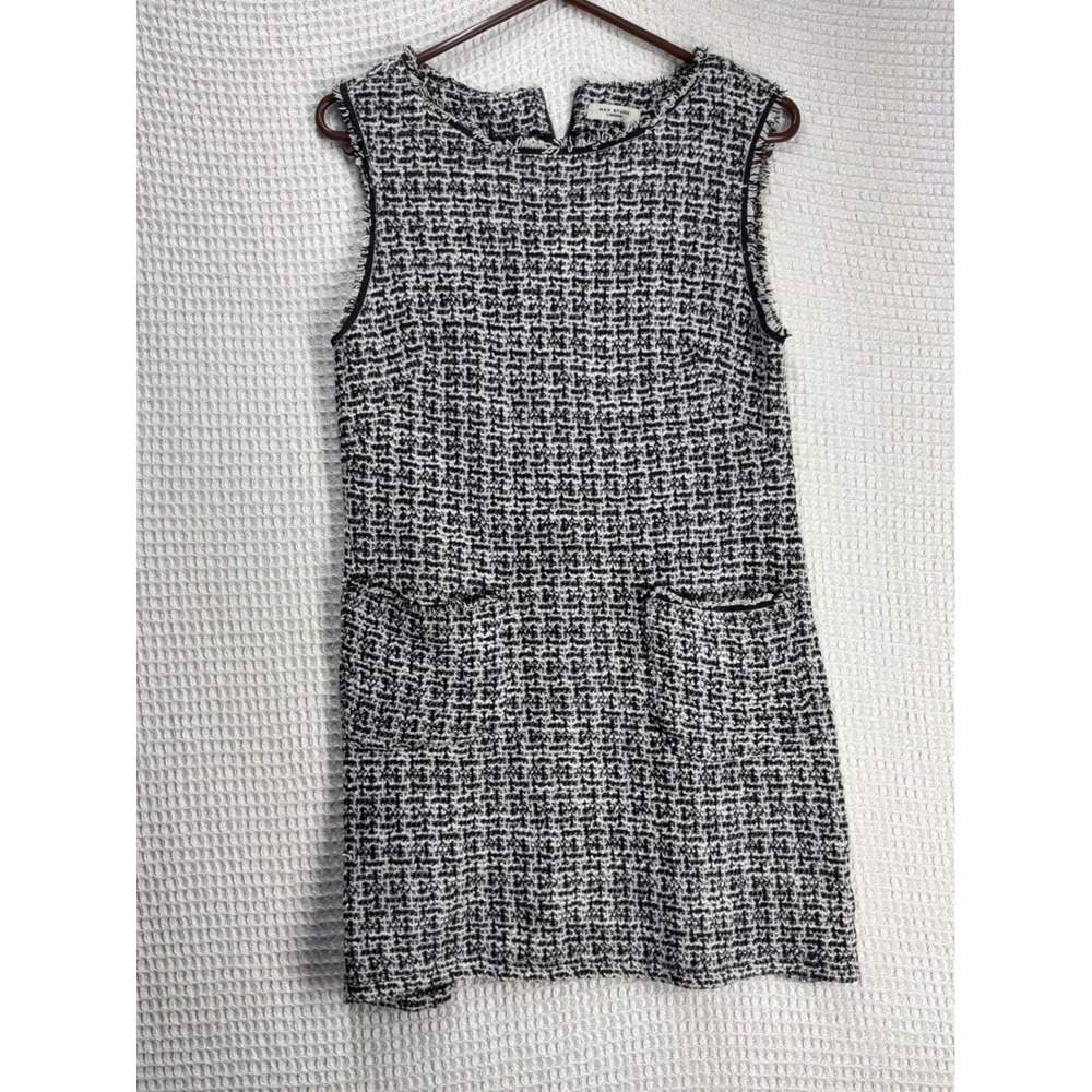 Classic Womens Max Studio Tweed Shift Dress S Black White 3907Q52